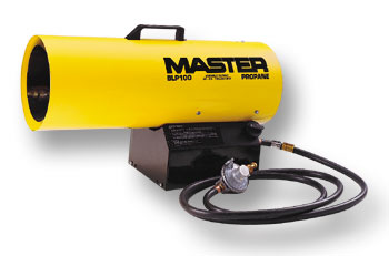 Master portable forced air heater, propane construction salamader / torpedo type heaters.