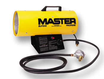 Master portable forced air heater, propane construction salamader / torpedo type heaters.